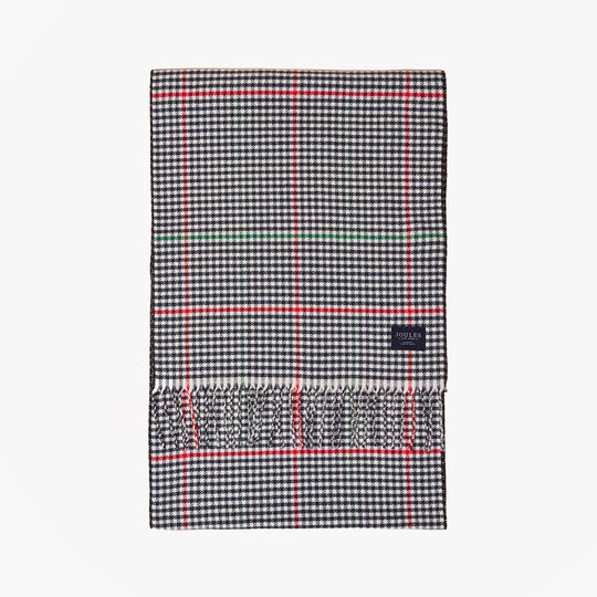 Joules LANGTREE Mens Winter Cream/Navy front view showing checked pattern, featuring red and green accents.