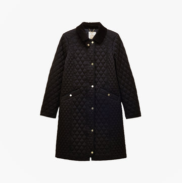 Joules ROSEWELL Longline Quilted Showerproof Coat with Collar Black