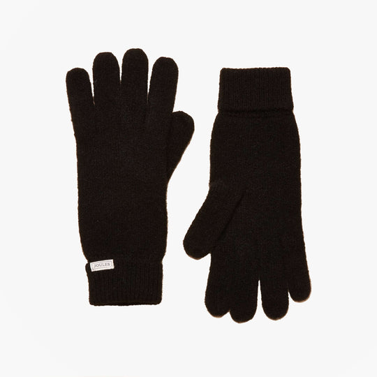 Joules ROSA Womens Gloves Black front view, made from recycled polyester and wool blend.