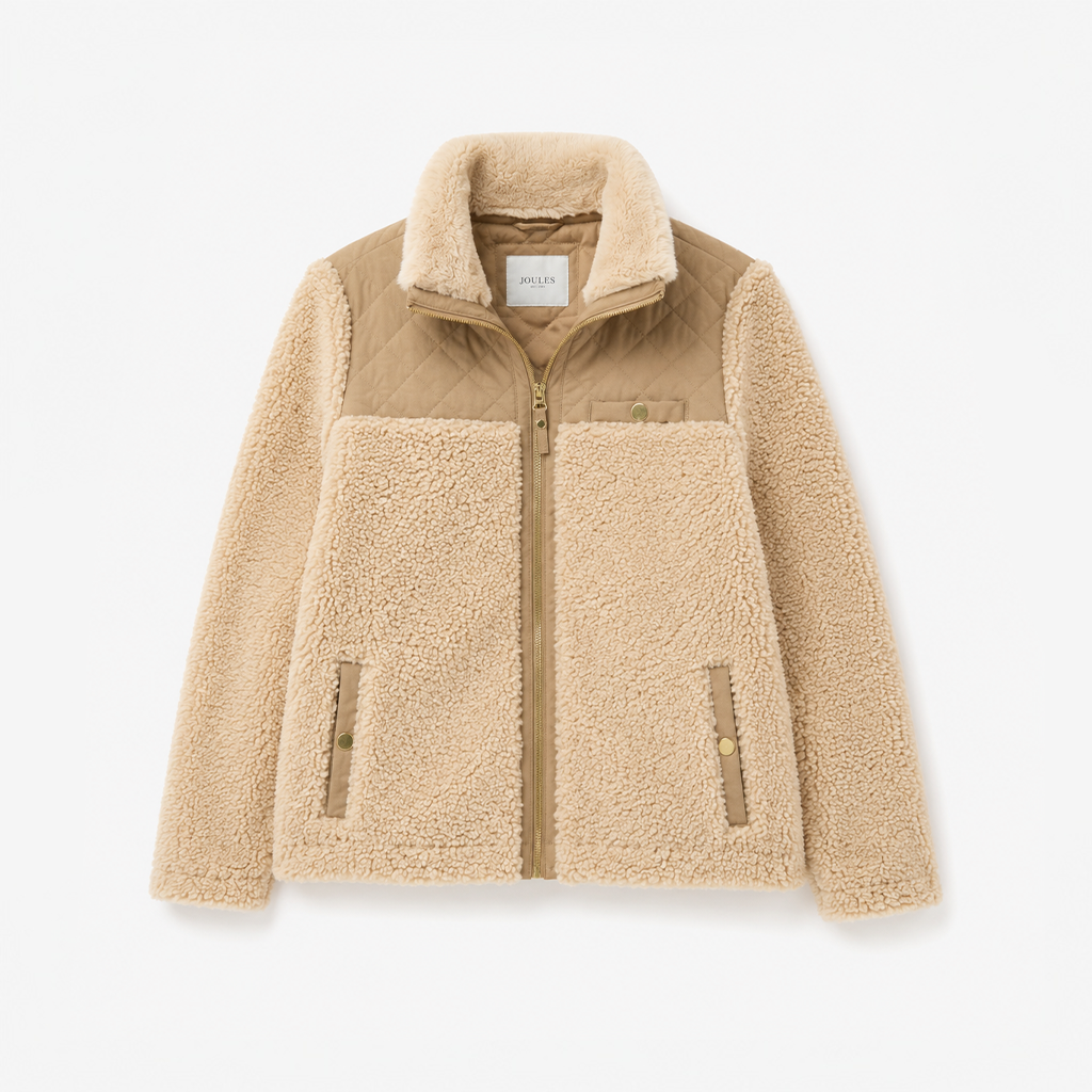 Joules FAUX FUR TADWORTH Womens Quilted Jackets Cream