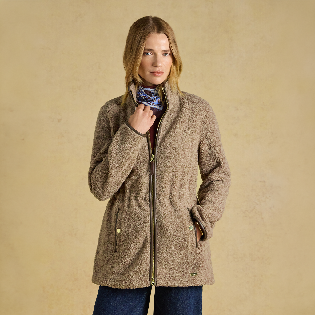 Joules BORG HERITAGE LONGLINE Womens Longline Jackets Mink Brown