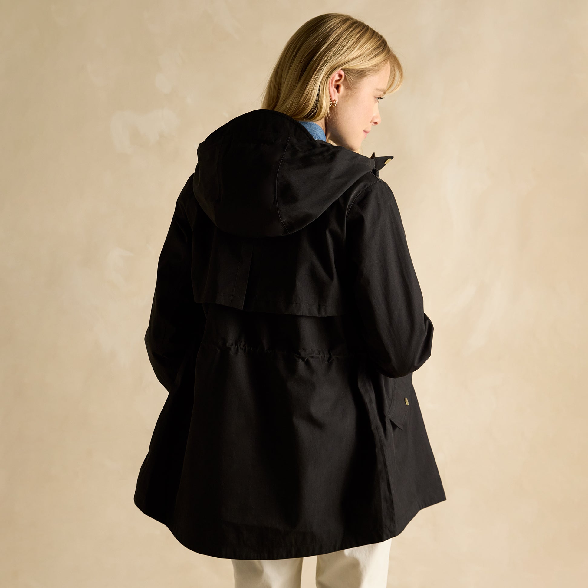 Joules PORTWELL Waterproof Hoodie Raincoat With Adjustable Waist Black