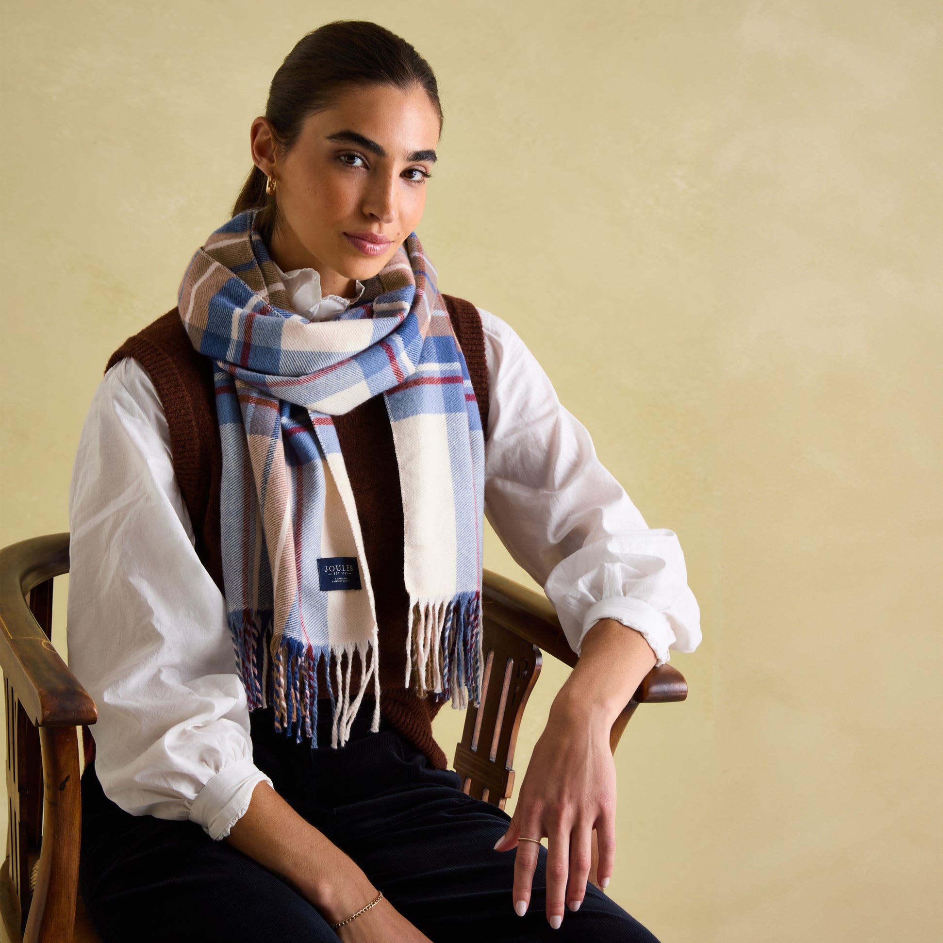 Joules LANGTREE Womens Scarf Cream Check