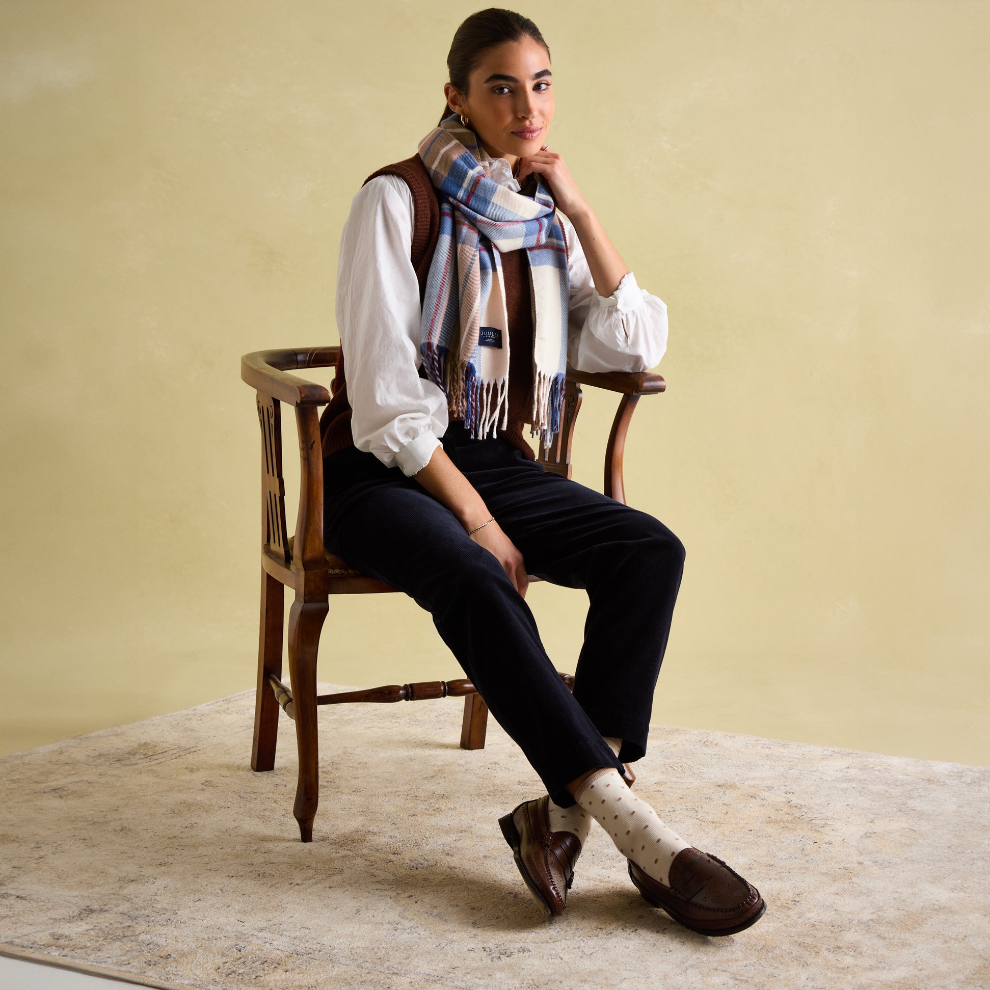 Joules LANGTREE Womens Scarf Cream Check