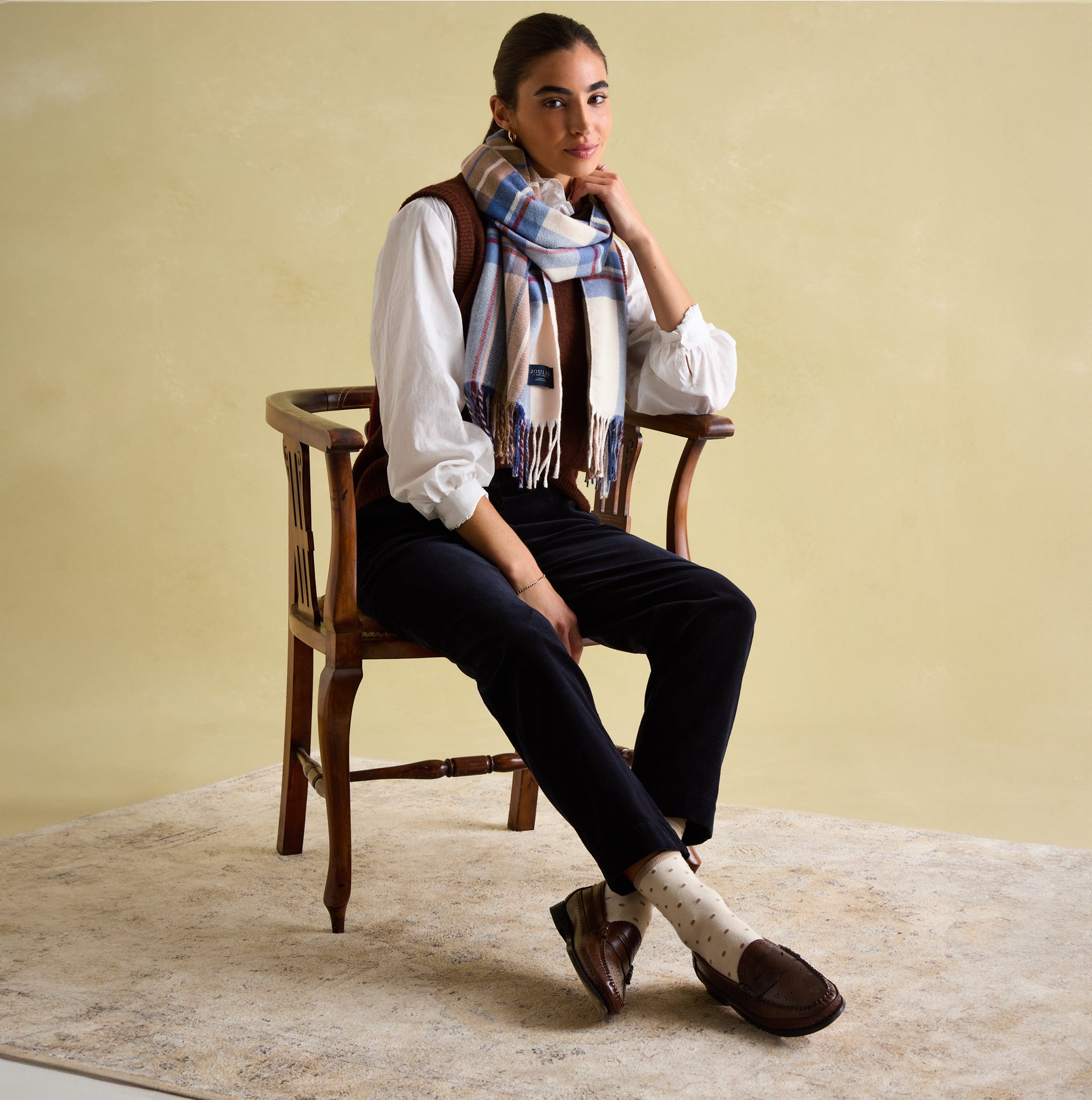 Joules LANGTREE Womens Scarf Cream Check