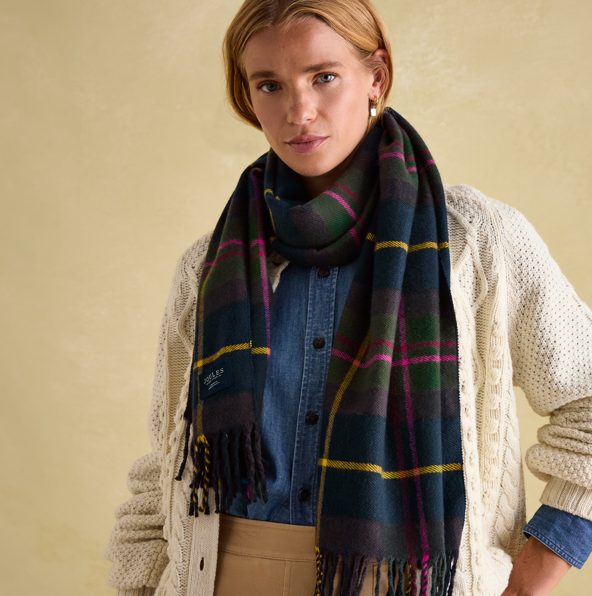 Joules LANGTREE Womens Scarf Navy Check