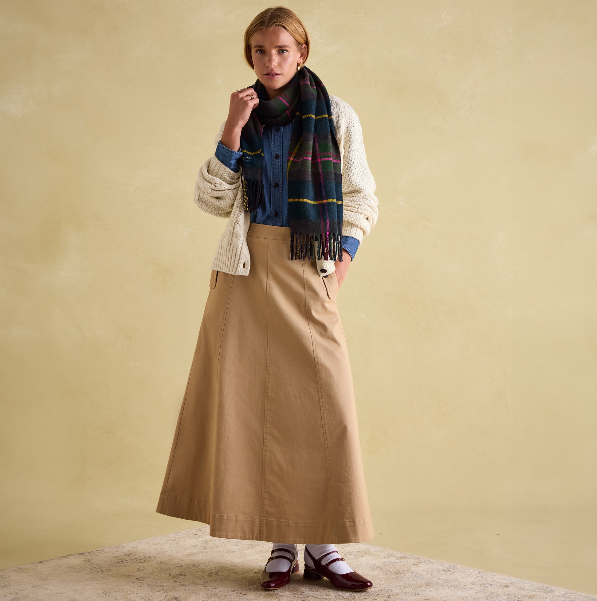 Joules LANGTREE Womens Scarf Navy Check