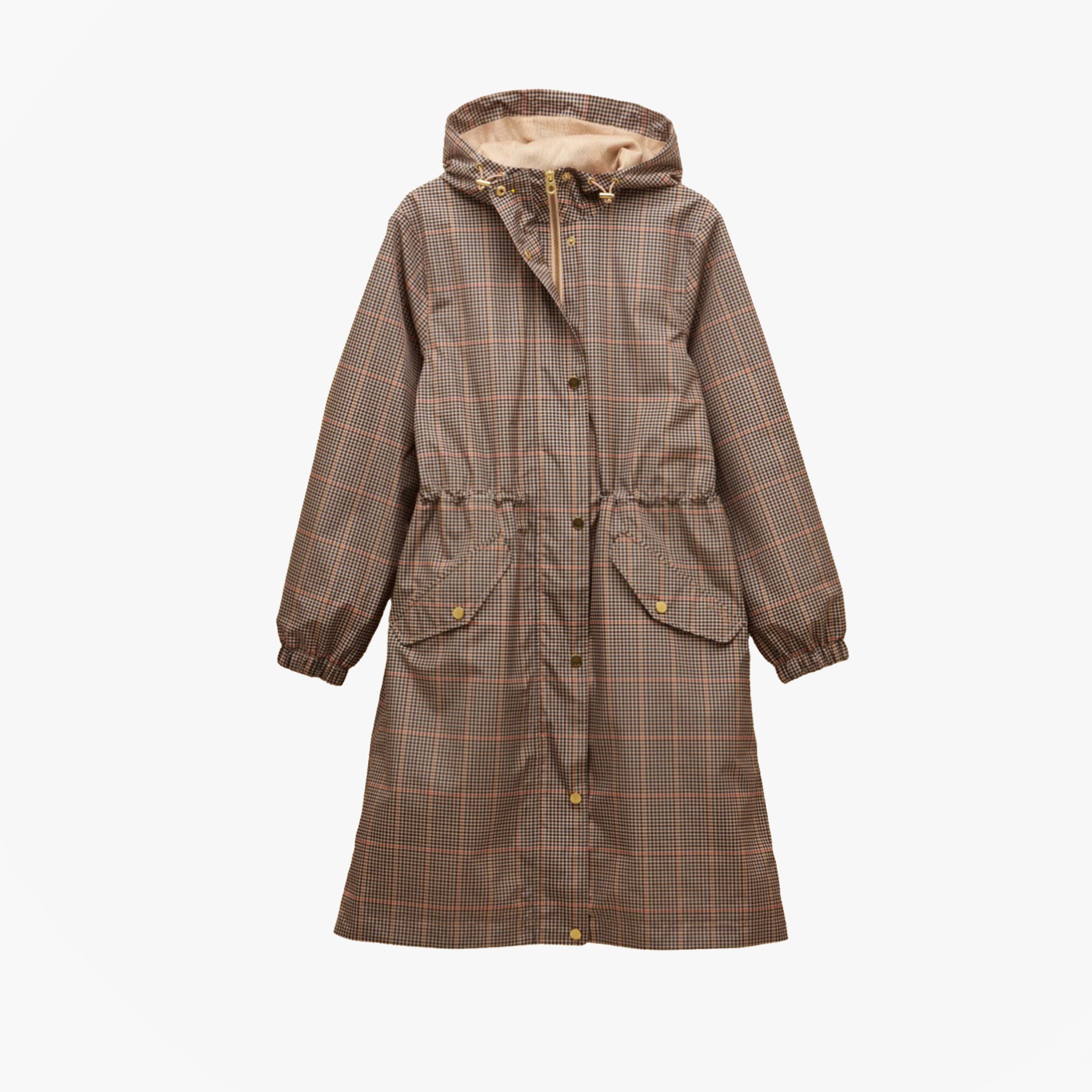 Joules HOLKHAM Waterproof Packable Raincoat With Hood Brown Check
