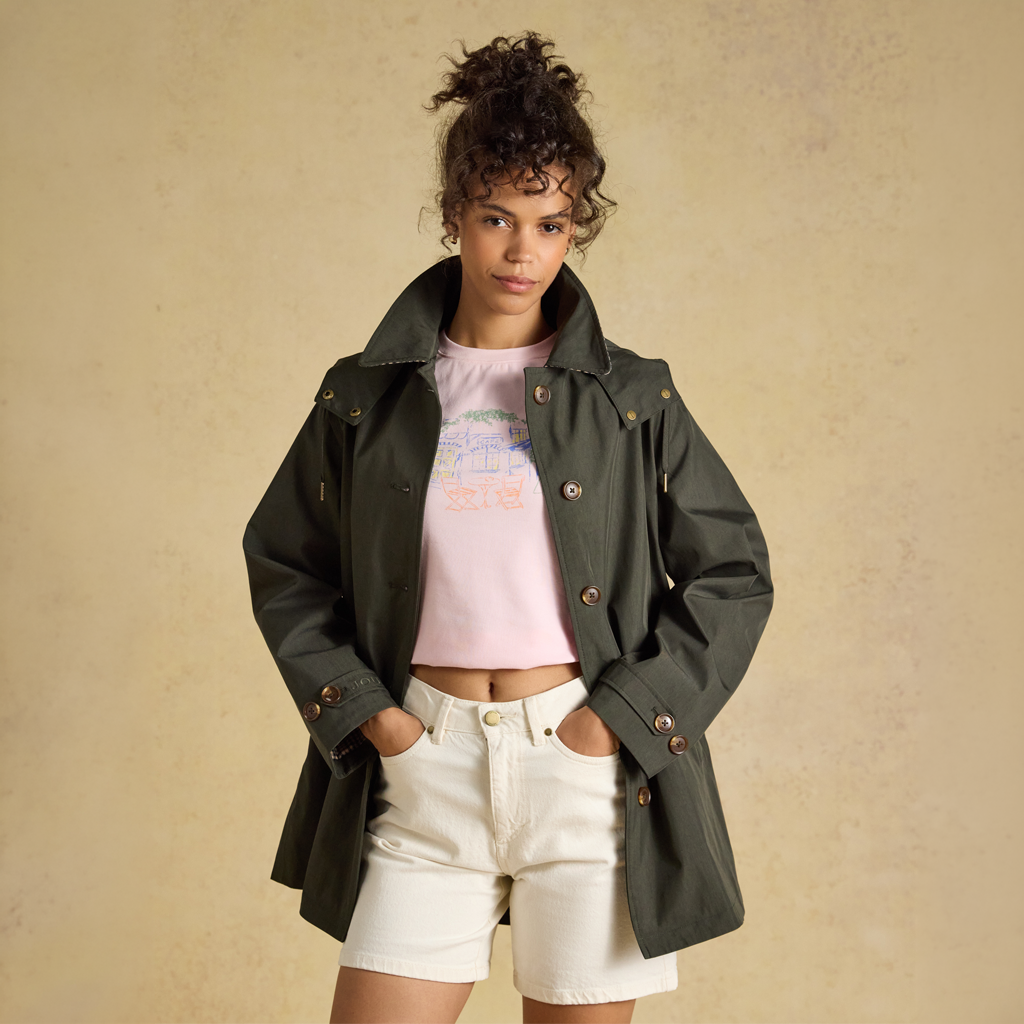 Joules RAINMORE Womens Rain Coats Khaki Green