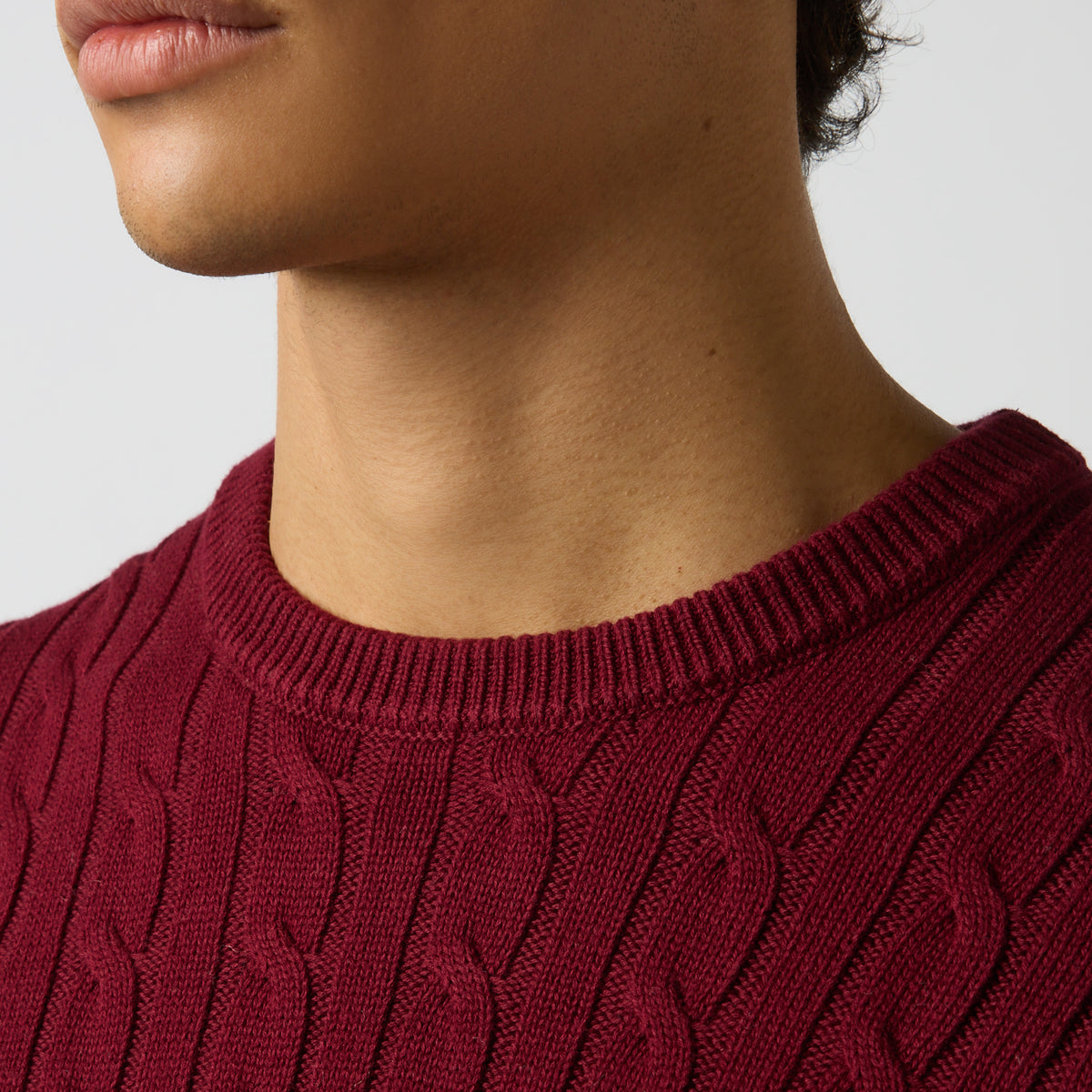 Joules CABLE CREW Mens Sweater Burgundy Red