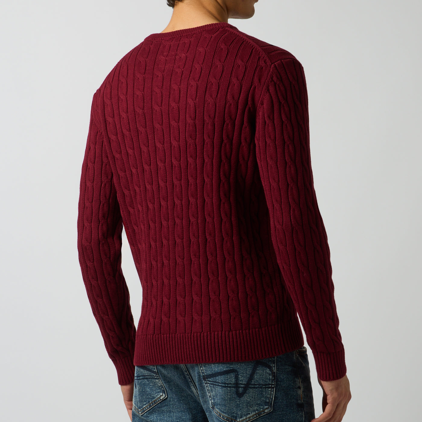 Joules CABLE CREW Mens Sweater Burgundy Red