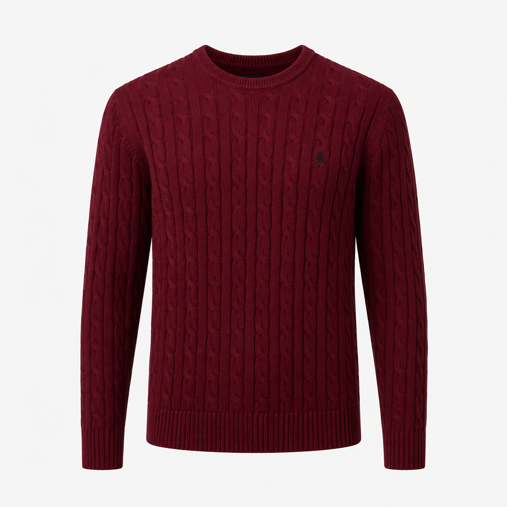 Joules CABLE CREW Mens Sweater Burgundy Red