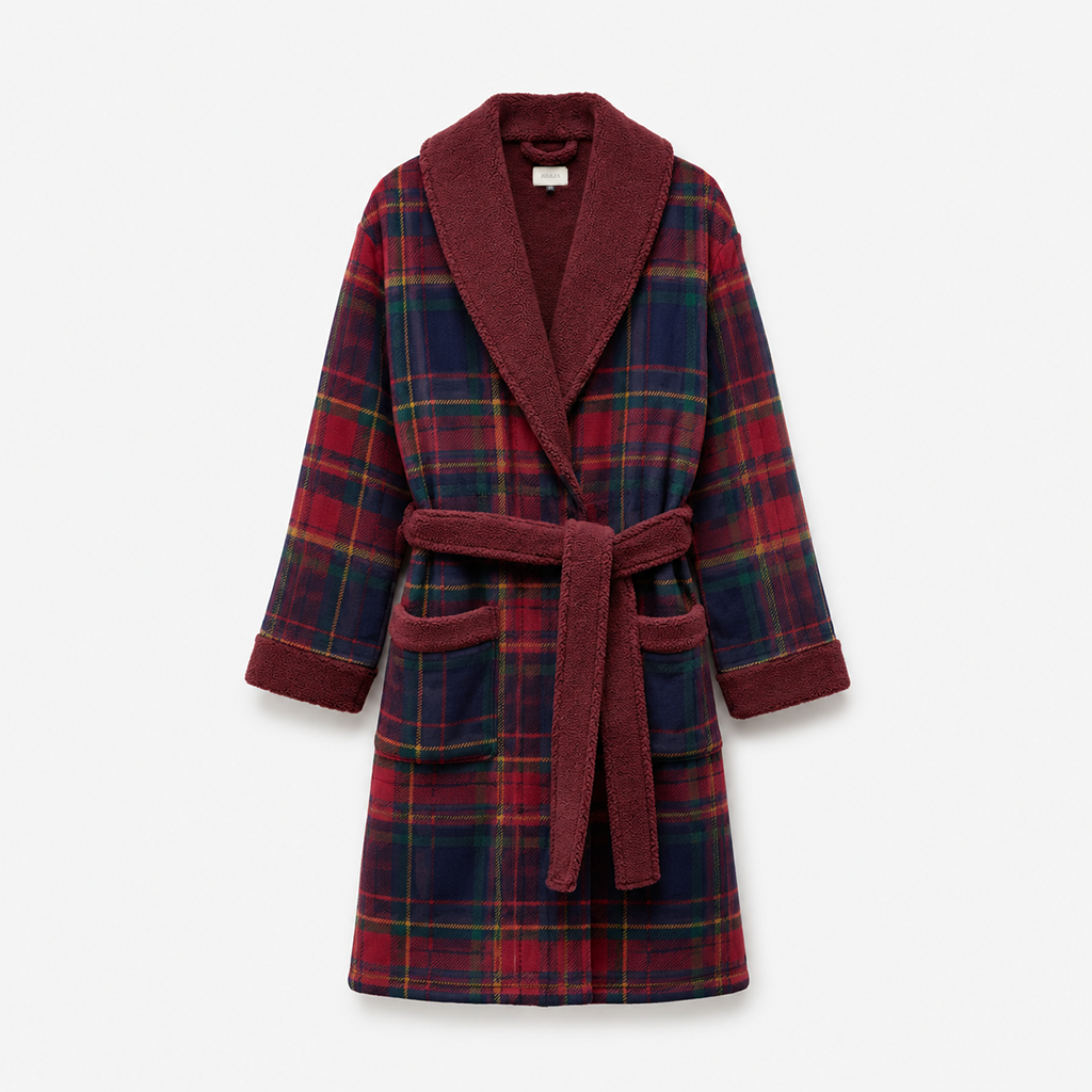 Joules Y95856 MONTAGUE Mens Robe Burgundy Red Mens Bathrobe Burgundy Red