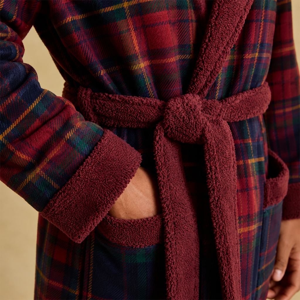 Joules Y95856 MONTAGUE Mens Robe Burgundy Red Mens Bathrobe Burgundy Red