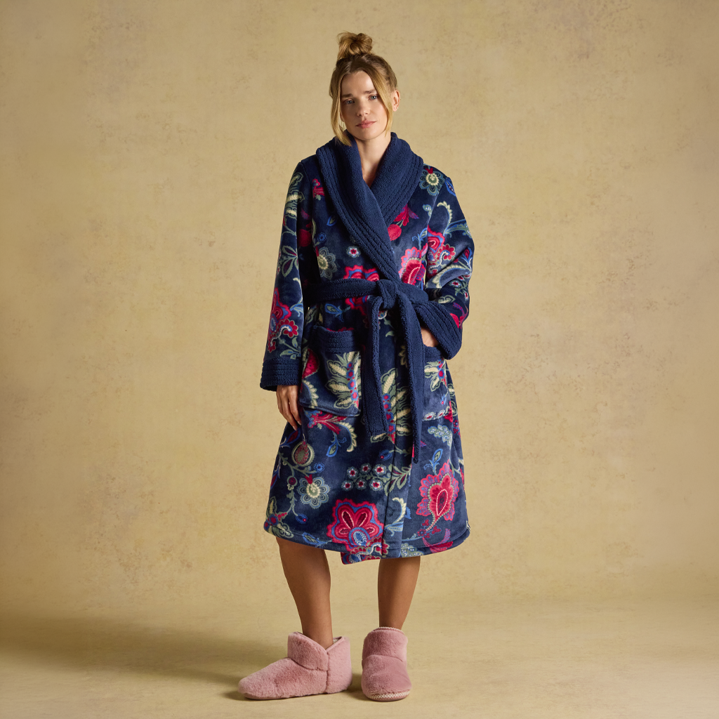 Joules Y97379 MATILDA Ladies Robe Navy Floral Womens Bathrobe Navy Floral