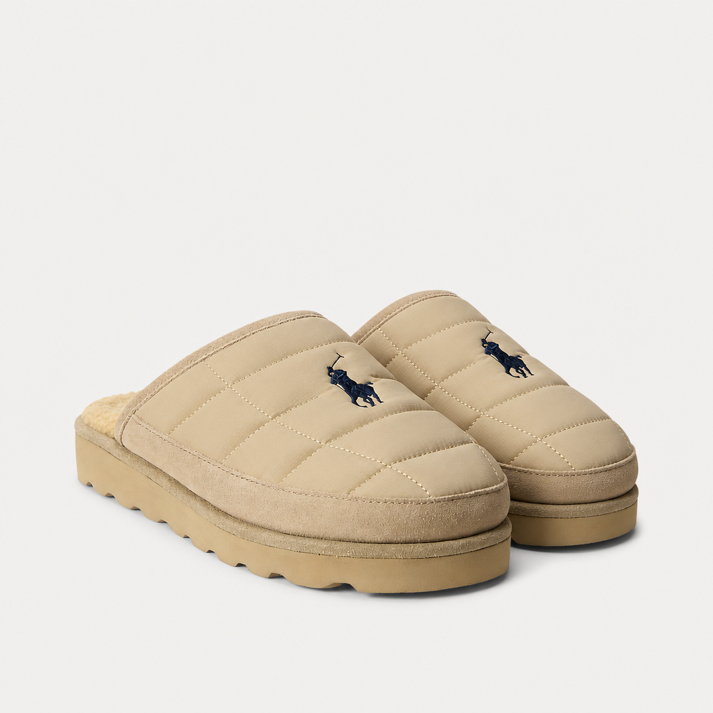 Polo Ralph Lauren READ SCFF II Mens Mules Khaki Nylon/Khaki Suede with Nav