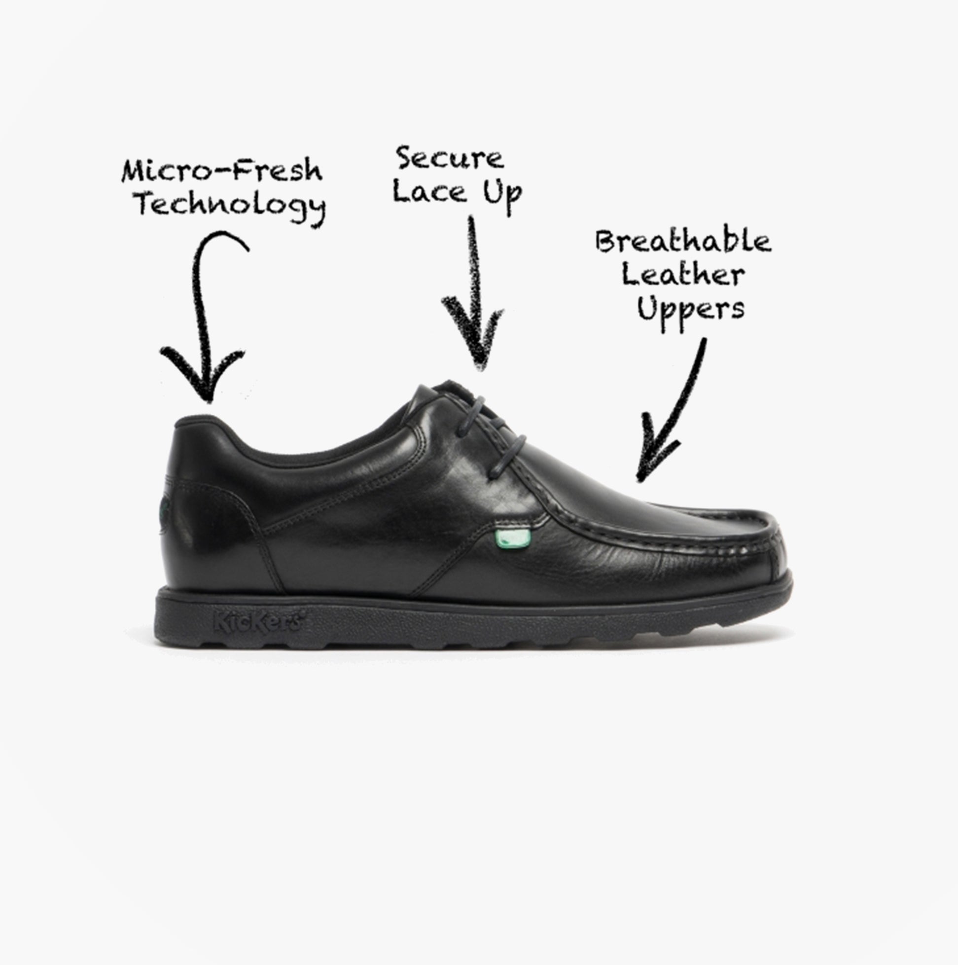 Kickers 114225 FRAGMA LACE 2 Eyelet Boys School Shoes Black