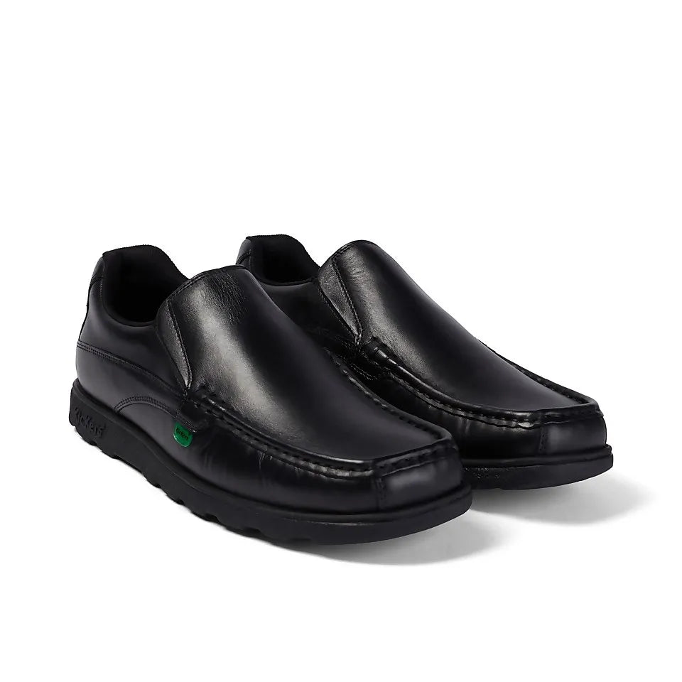 Kickers 114227 FRAGMA SLIP Boys School Shoes in Black, side profile view showing touch fastening