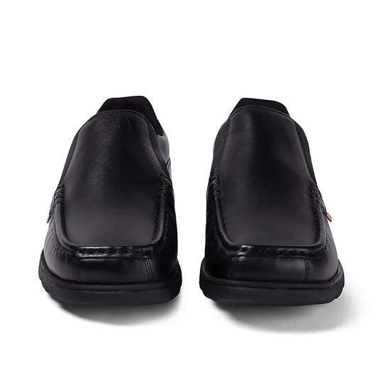 Kickers 114227 FRAGMA SLIP Boys School Shoes in Black, back heel view showing subtle stitching detail