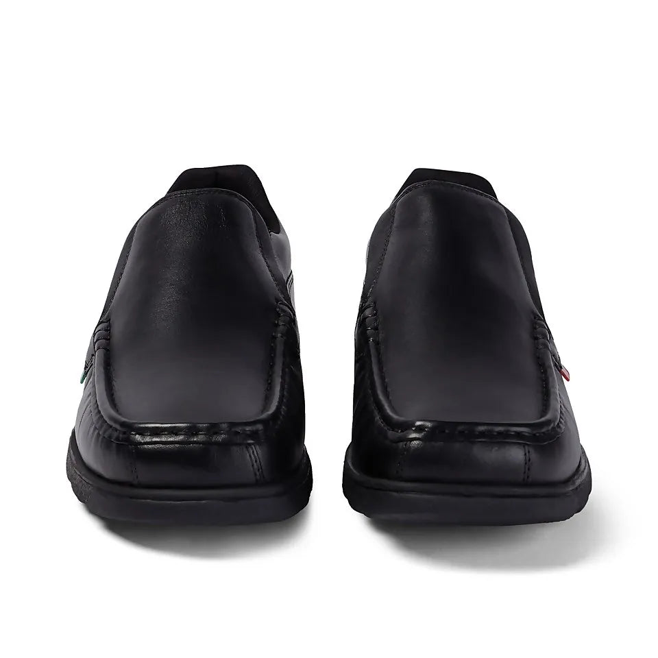 Kickers 114227 FRAGMA SLIP Boys School Shoes in Black, back heel view showing subtle stitching detail