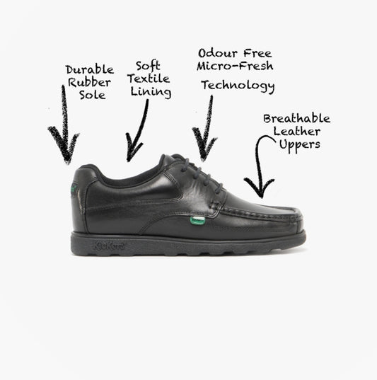 Kickers 114243 FRAGMA LACE 4 EYE Boys School Shoes Black