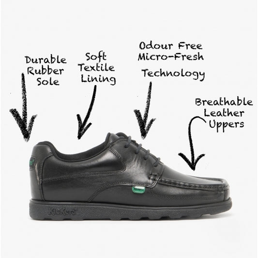 Kickers FRAGMA LACE 4 Eyelet Boys School Shoes Black