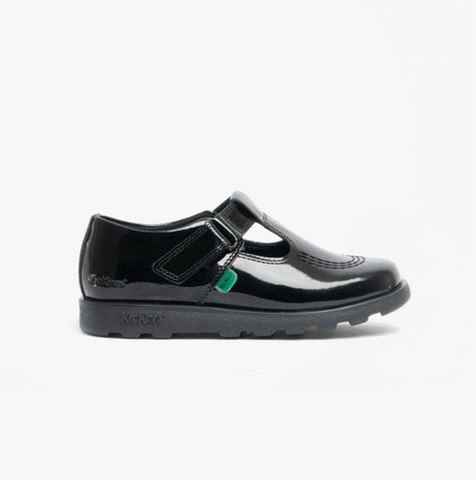 Kickers FRAGMA T-BAR Girls Leather School Shoes Black