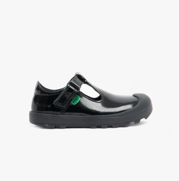 Kickers PLUNK MJ Girls Leather School Shoes Black