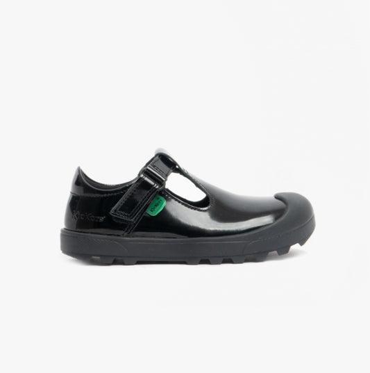 Kickers PLUNK MJ Girls Leather School Shoes Black