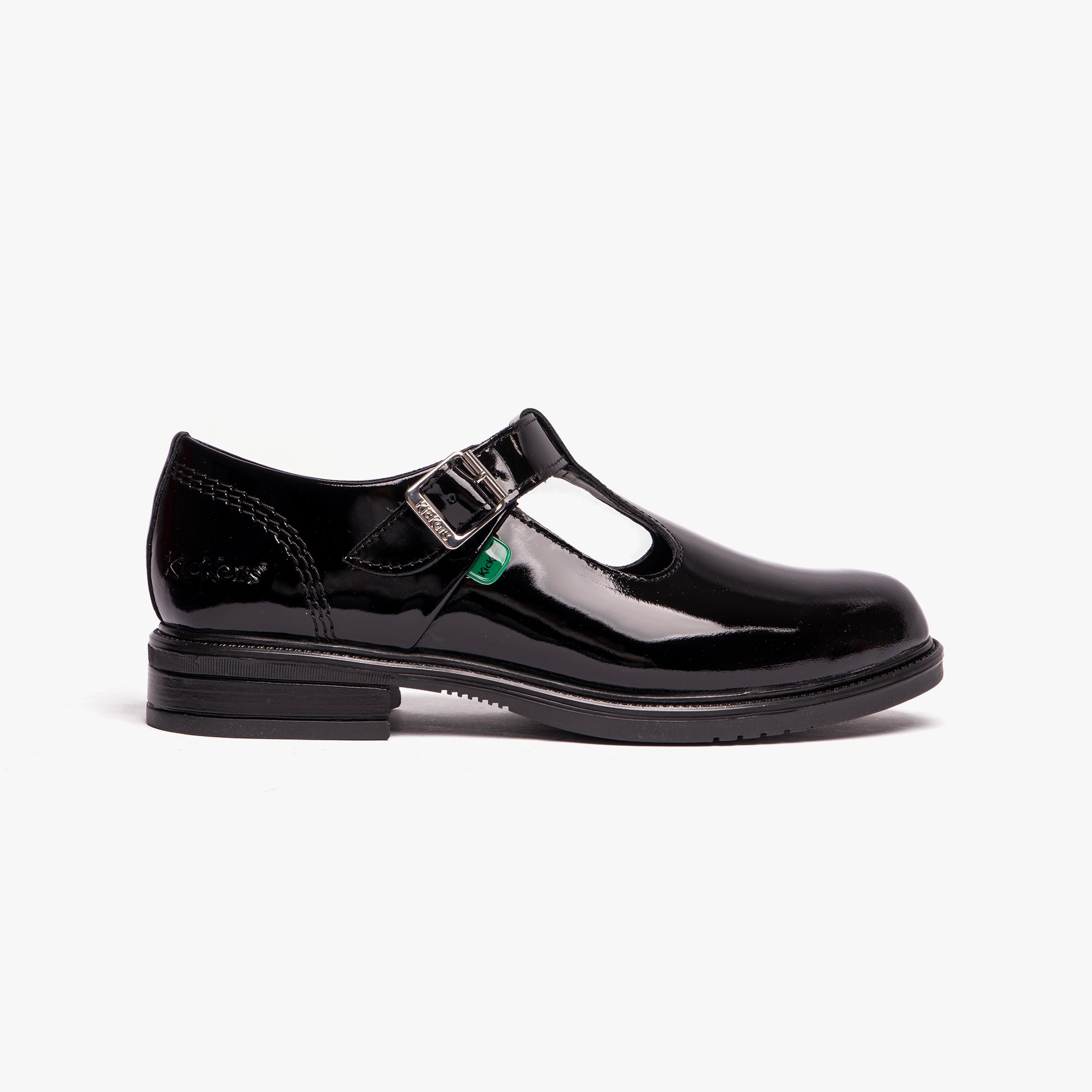 Kickers 116229 LACH T-BAR Girls School Shoes Black Patent