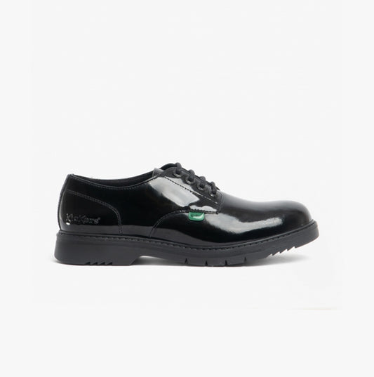 Kickers FINLEY LO Girls Leather Derby Shoes Patent Black