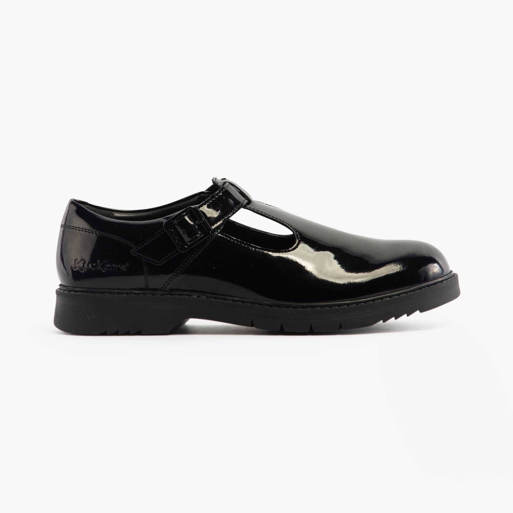 Kickers 117221 FINLEY T BAR Girls School Shoes Black Patent