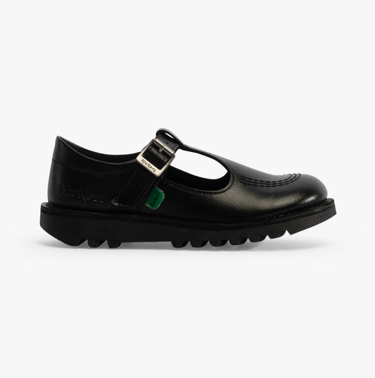 Kickers KICK Girls T-Bar Leather School Shoes Black