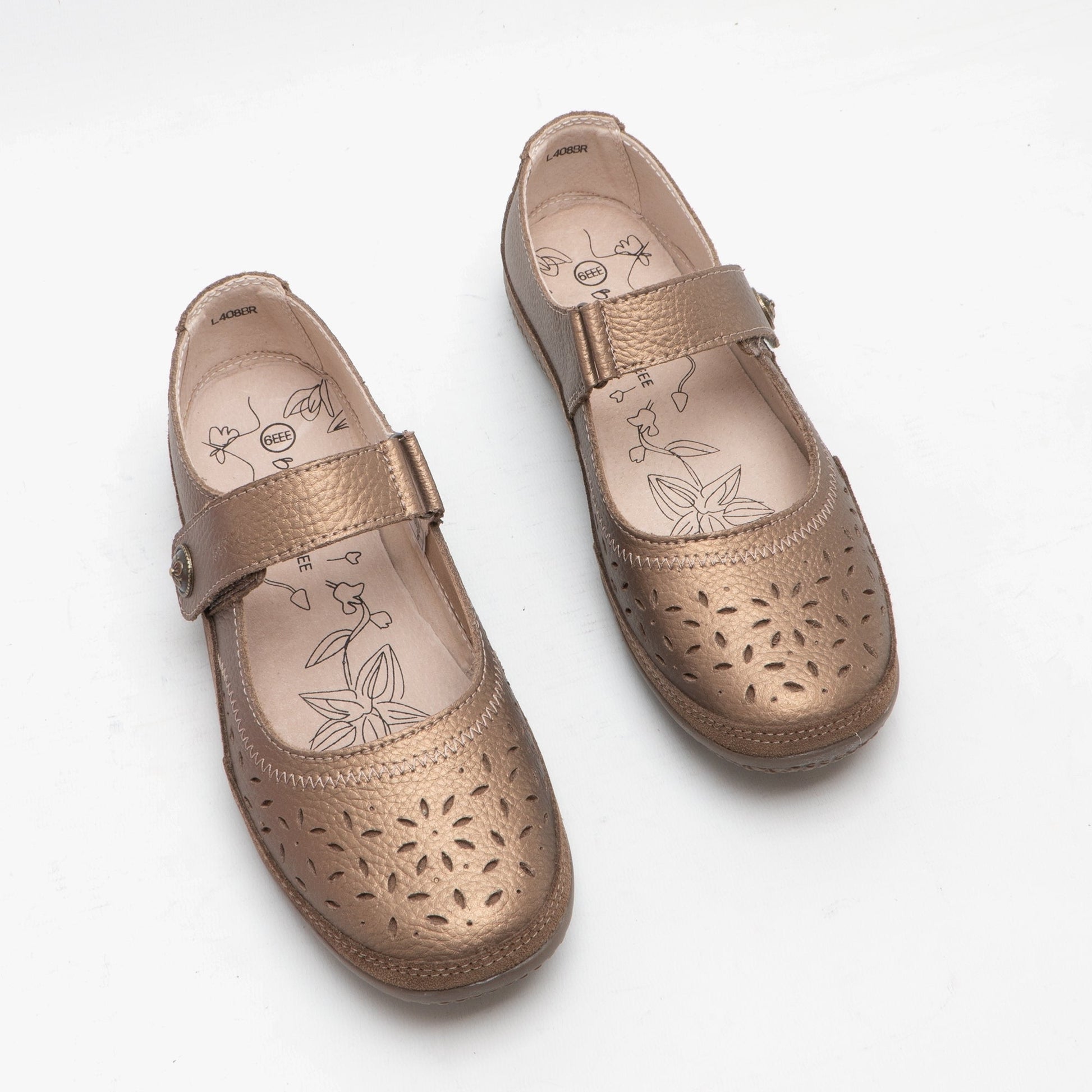 ALEX Womens Extra Wide EEE Leather Velcro Mary Jane Shoes Bronze