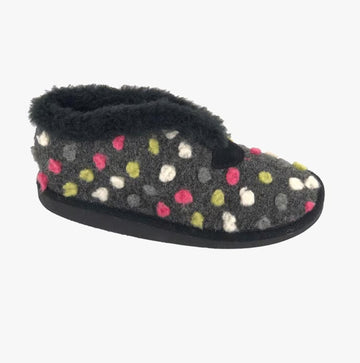 Sleepers TILLY Womens Polka Dot Bootie Slippers Black/Grey