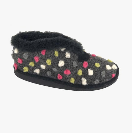 Sleepers TILLY Womens Polka Dot Bootie Slippers Black/Grey