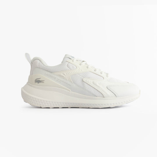 Lacoste L003 EVO Mens Performance Trainers Trainers White side view showcasing breathable leather and mesh design.