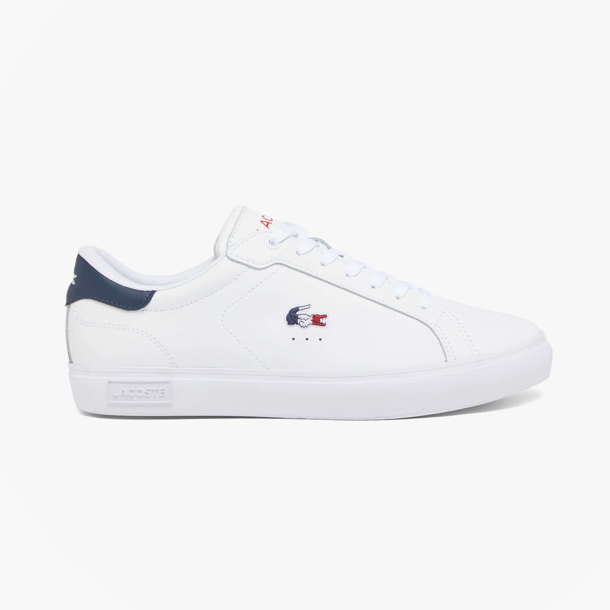 Lacoste POWERCOURT Mens Court Trainers Trainers White/Navy/Red