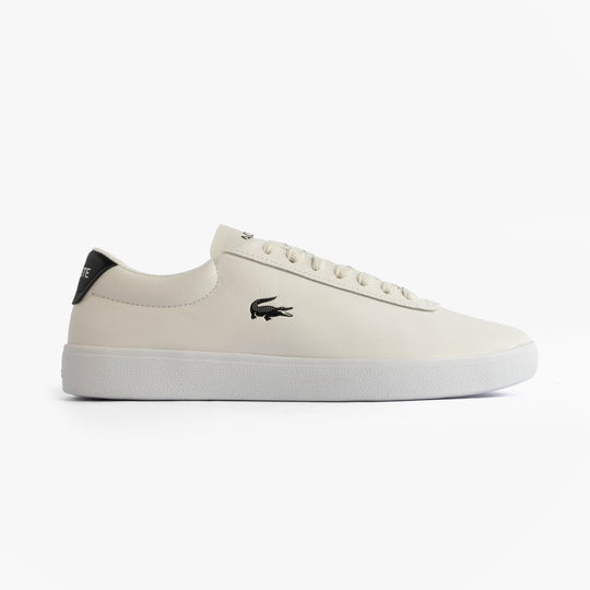Lacoste BASESHOT EVO Mens Court Trainers Trainers White/Black side view showing smooth leather upper and round toe design.