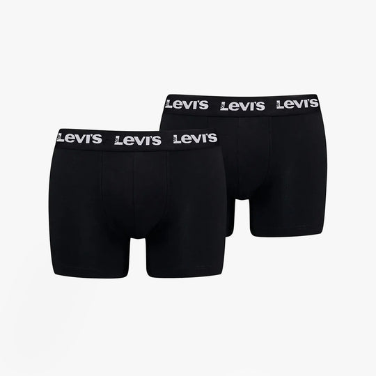 Levi's REPEAT LOGO Mens 2 Pack Trunks Black front view showing elastic waistband and black trunks.