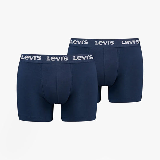 Levi's REPEAT LOGO Mens 2 Pack Trunks Navy front view featuring elastic waistband with repeat logo.