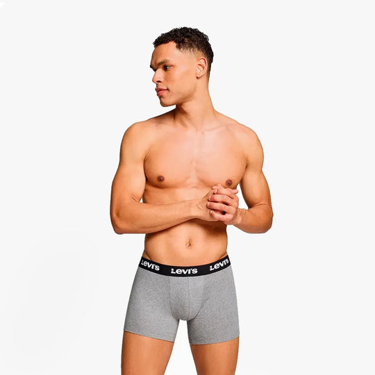 Levi's REPEAT LOGO Mens 2 Pack Trunks Middle Grey Melange side view on model showcasing elastic waistband and comfy fit.