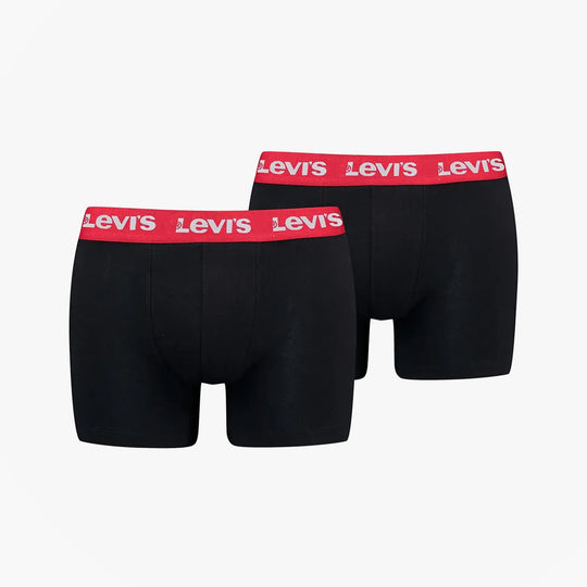 Levi's REPEAT LOGO Mens 2 Pack Trunks Black/Red front view showing two black trunks with red Levi's logo waistband.