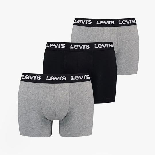 Levi's REPEAT LOGO Mens 3 Pack Trunks Grey Combo rear view showcasing three pairs with logo waistband