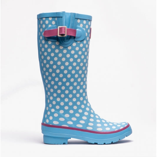 Lunar POLKA DOT Womens Rubber Wellingtons Blue
