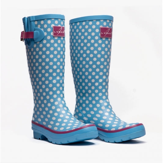Lunar POLKA DOT Womens Rubber Wellingtons Blue
