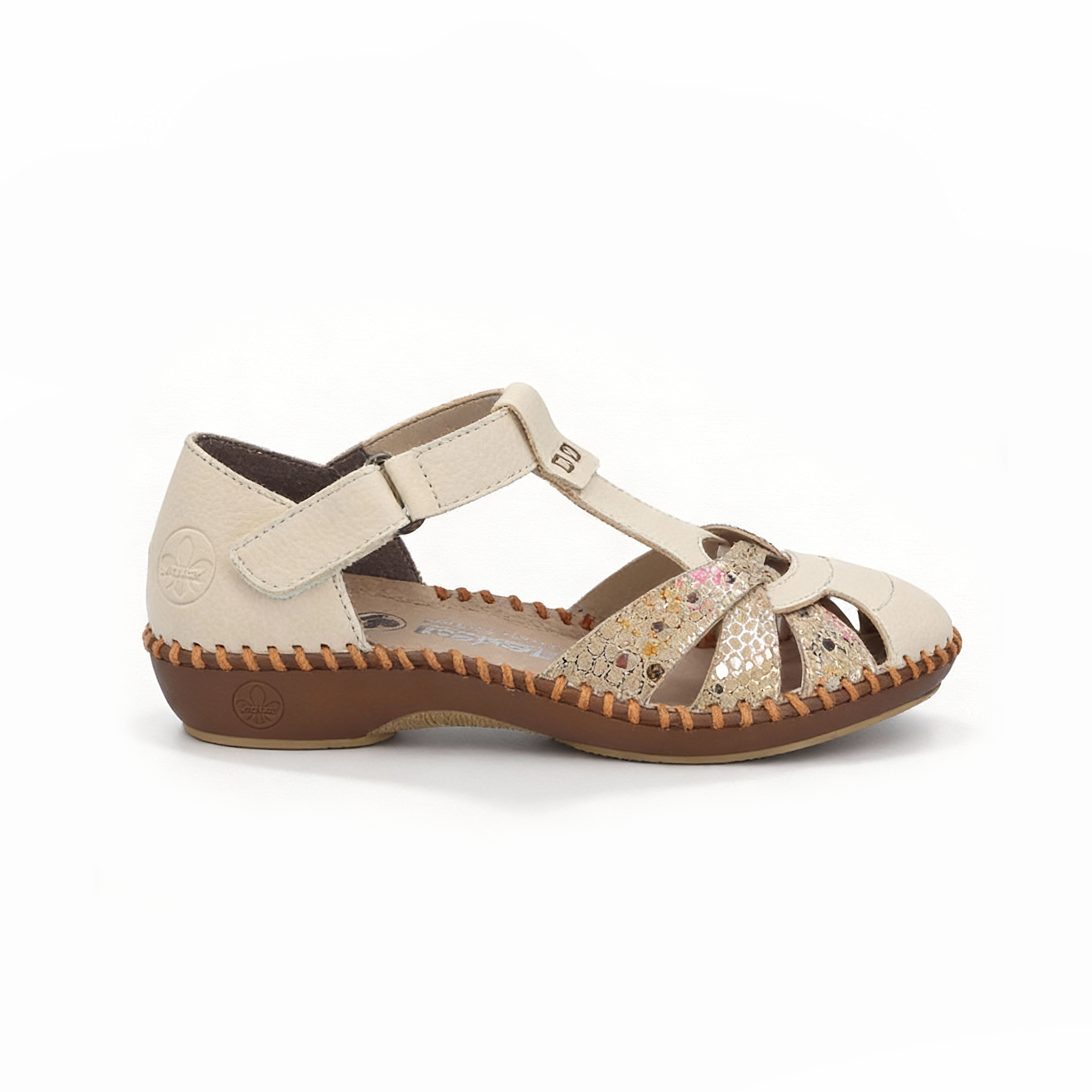 Rieker M1655 Womens Ankle Strap Sandals Cream