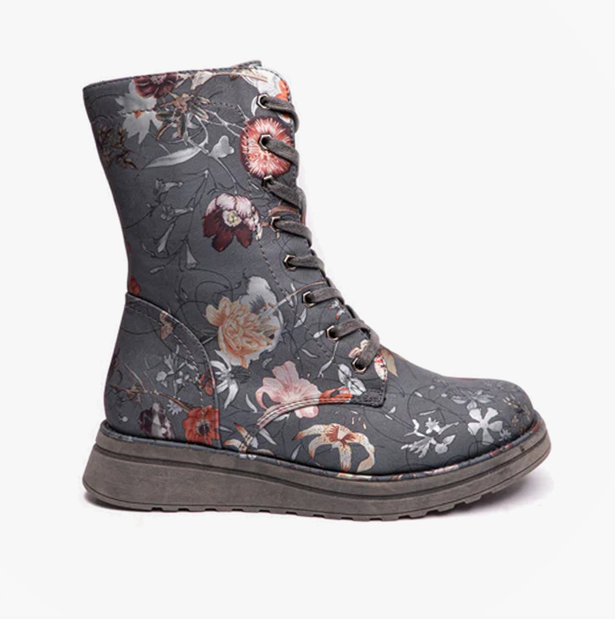 Heavenly Feet MARTINA4 PRINT FANTASY Womens Combat Boots Grey