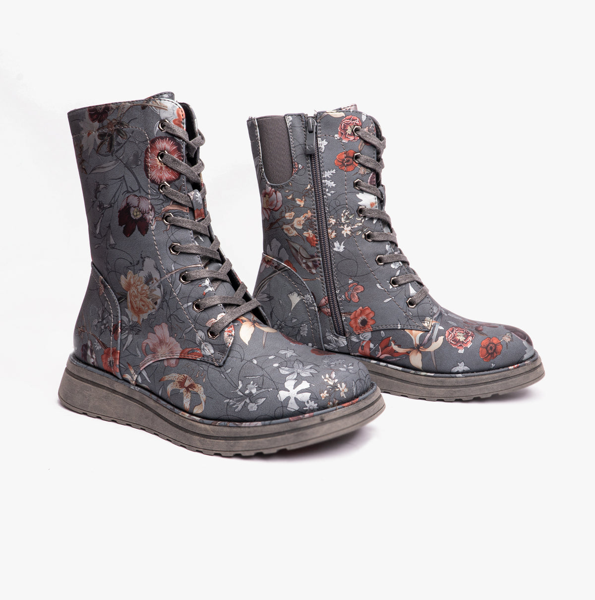 Heavenly Feet MARTINA4 PRINT FANTASY Womens Combat Boots Grey