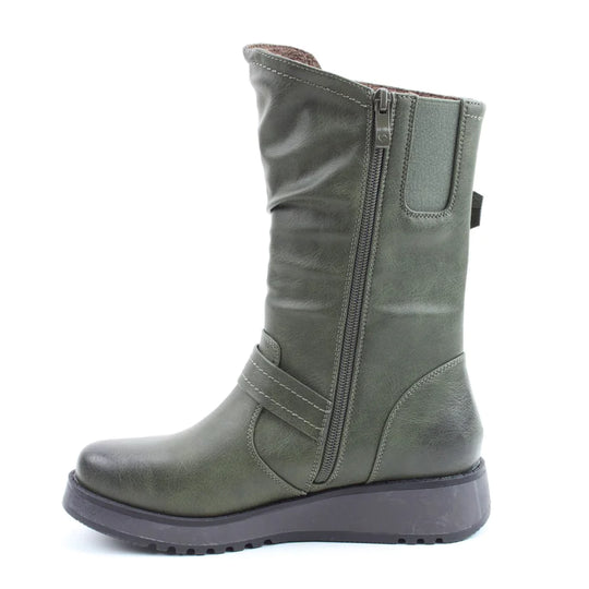 Heavenly Feet HANNAH4 Womens Biker Boots Khaki